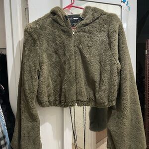 Fashion Nova Olive Green Faux Fur Jacket